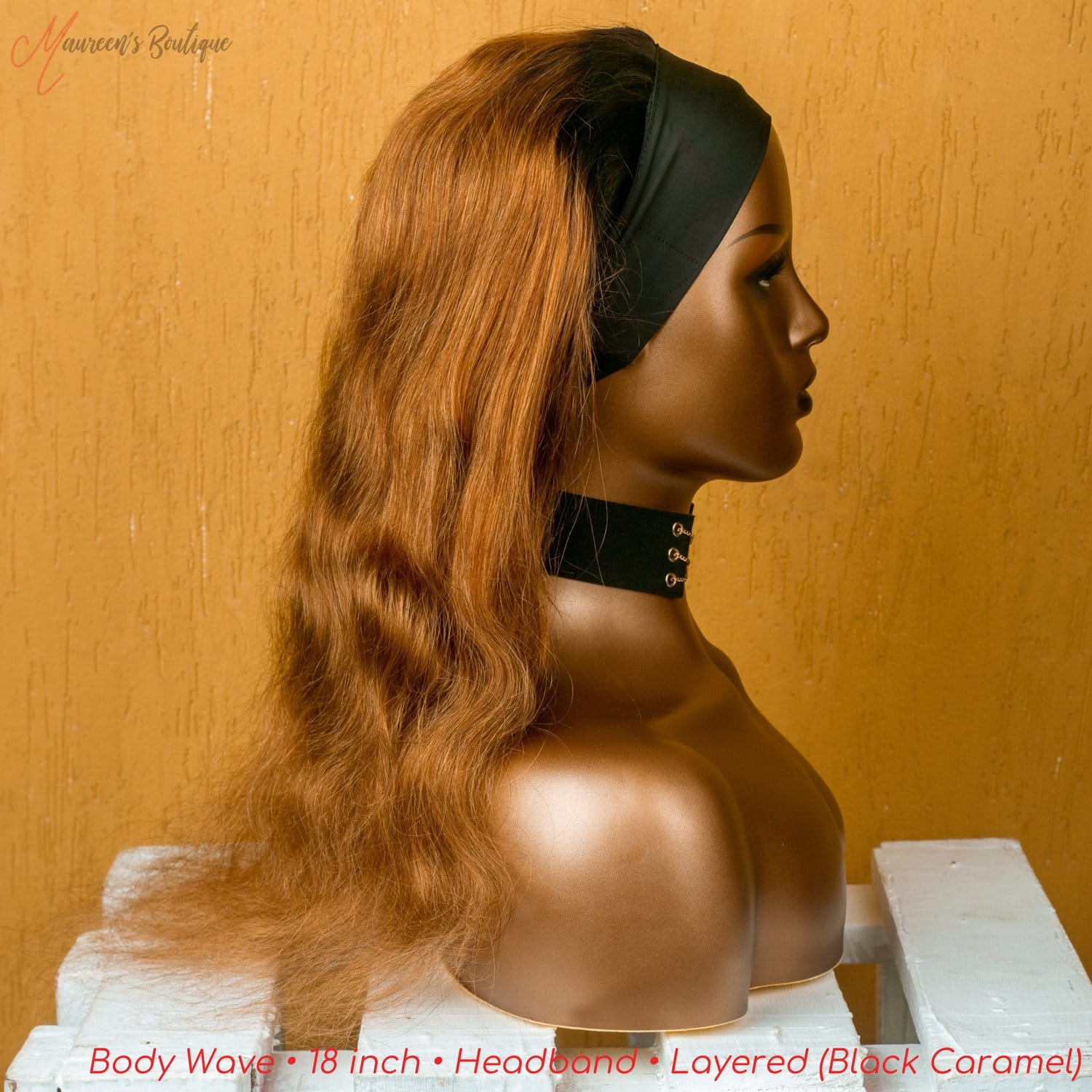 Body Wave colored layered human hair headband wig 18 inch maureens.com 2