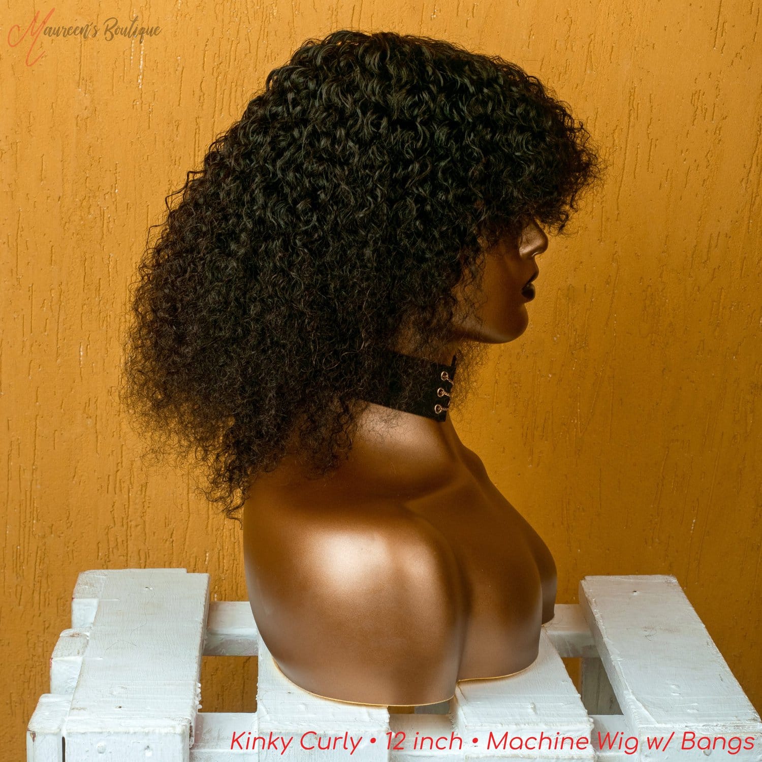 Kinky Curly human hair machine wig with bang 12 inch maureens.com 2