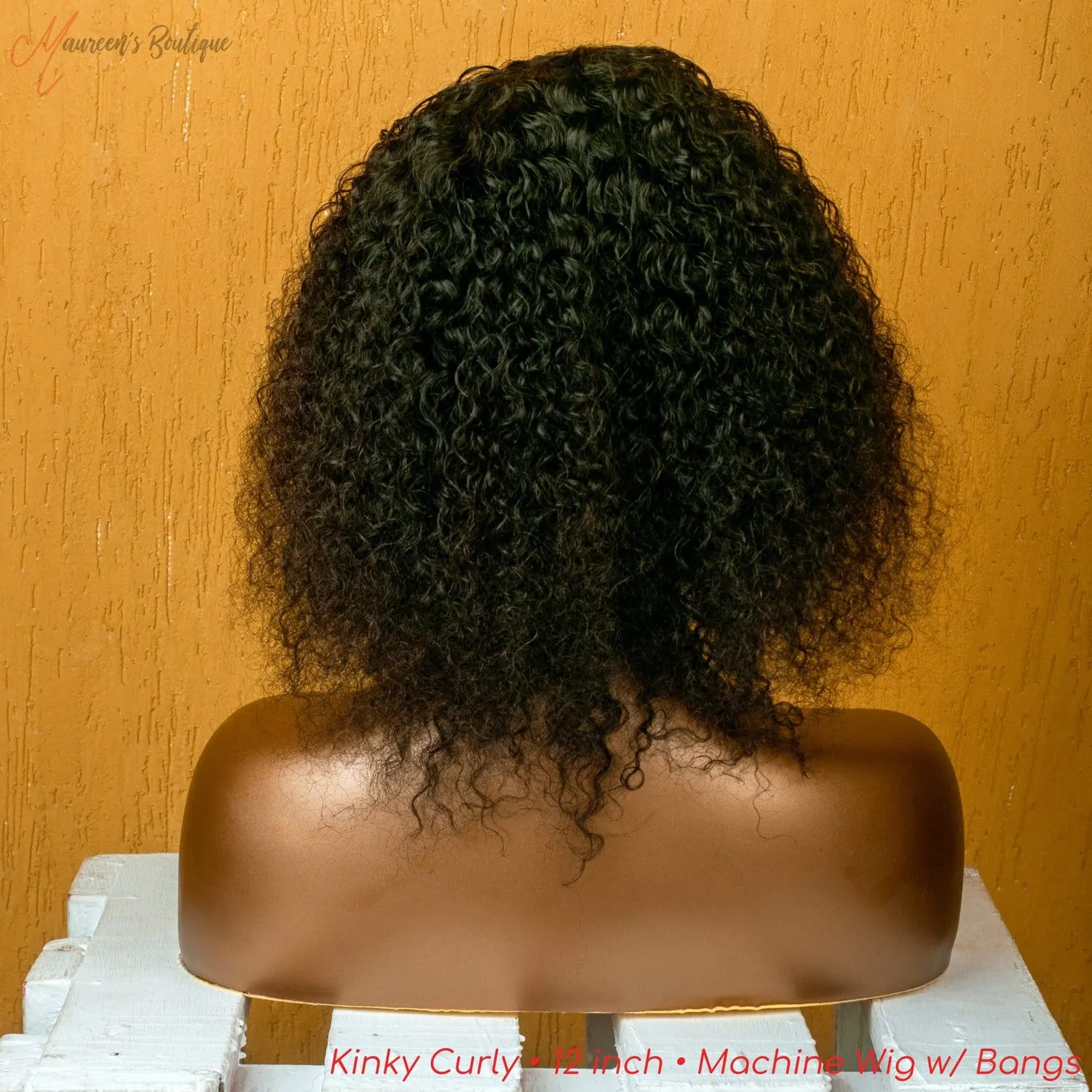 Kinky Curly human hair machine wig with bang 12 inch maureens.com 3
