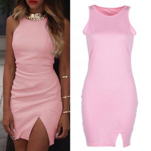 M0251 pink1 Sleeveless Dresses maureens.com boutique