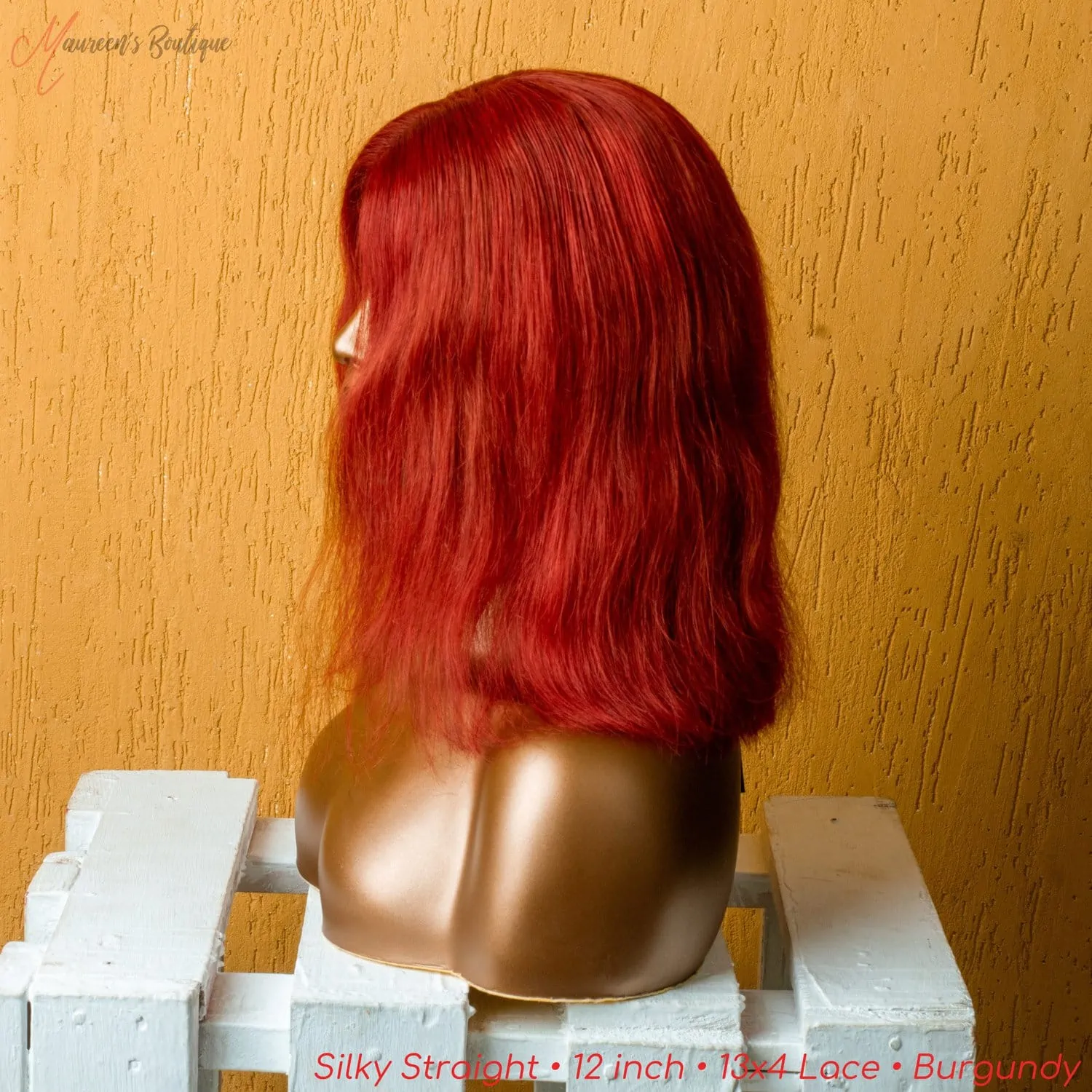 Silky Straight colored 13x4 human hair wig 12 inch burgundy maureens.com 2