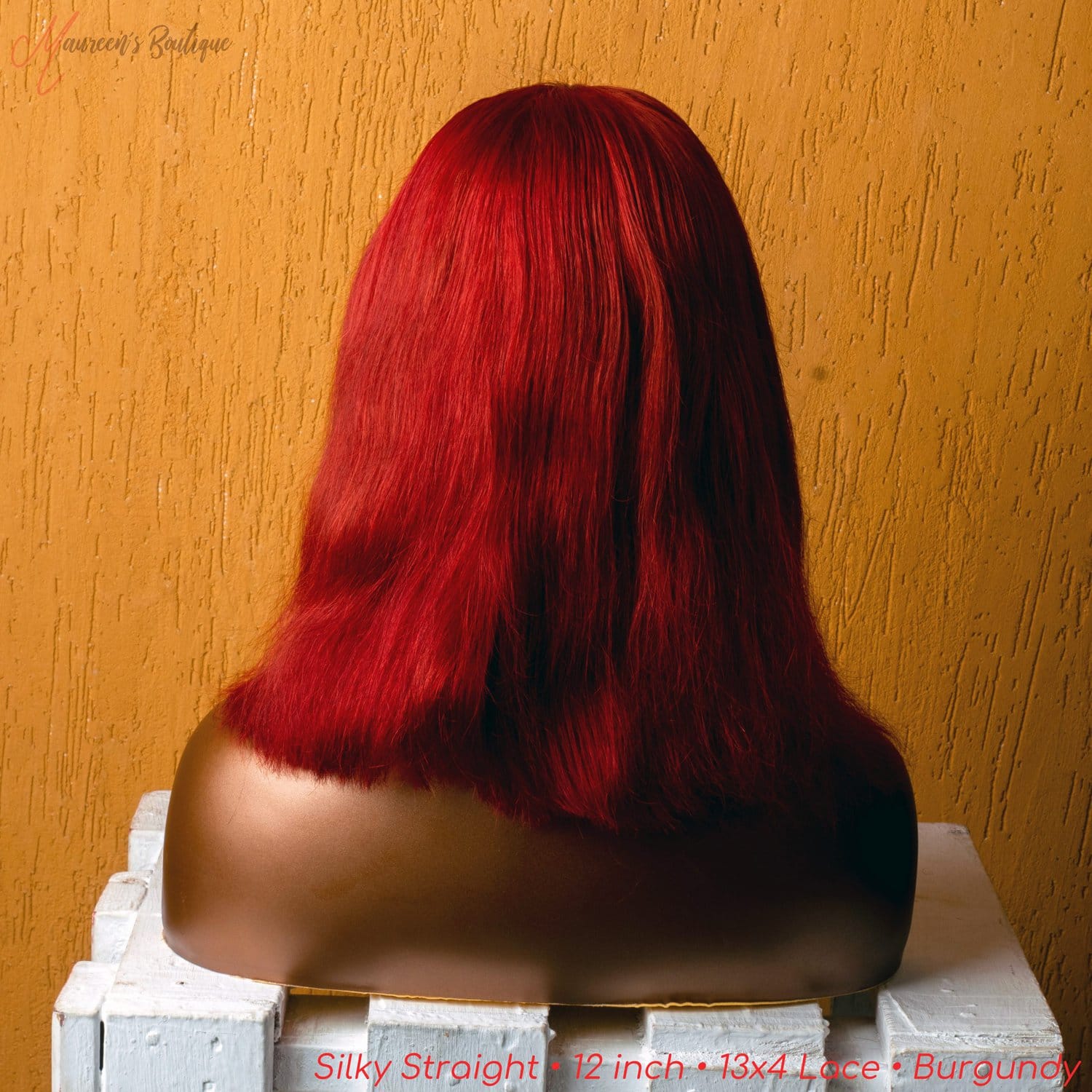 Silky Straight colored 13x4 human hair wig 12 inch burgundy maureens.com 3