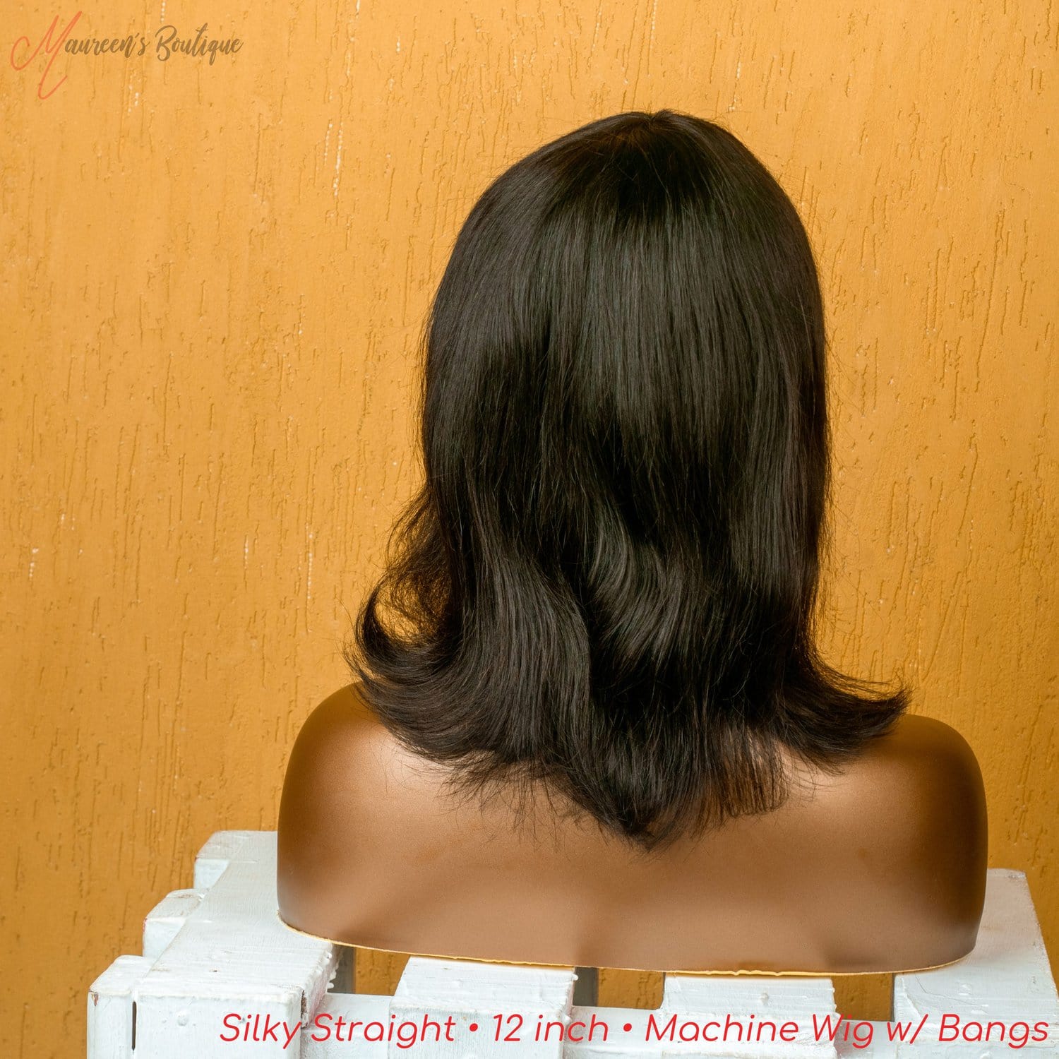 Silky Straight human hair machine wig with bang 12 inch maureens.com 3
