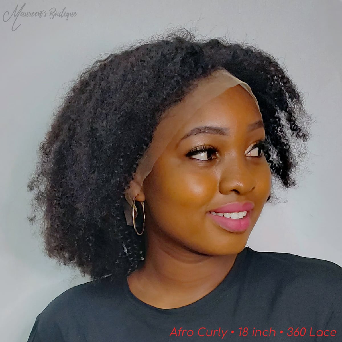 Afro Curly human hair wig on model 3