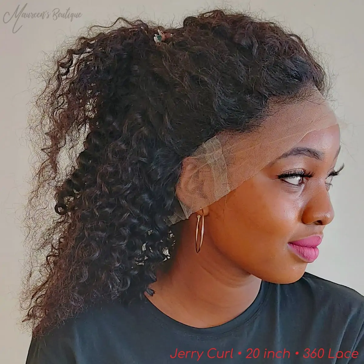 Jerry Curl wig on model 1