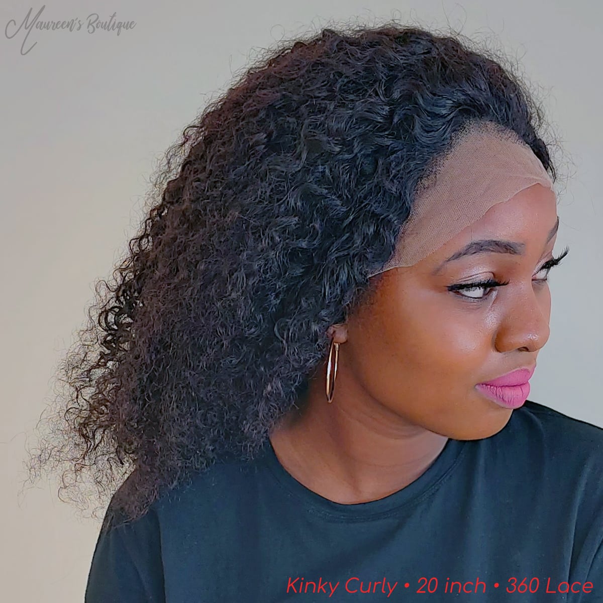 Kinky Curly human hair wig on model 5